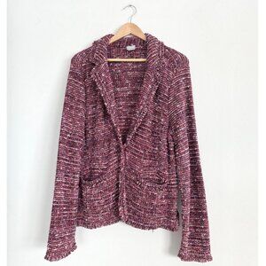 Chico's Fringe Knit Tweed Blazer Cardigan Sweater Jacket Berry Pink Office